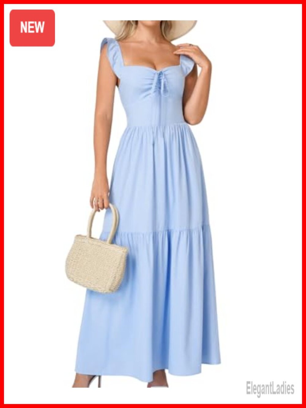 Womens Summer Corset Maxi Dress Ruffle Sleeve Flowy Boho Sundress Bow Tie